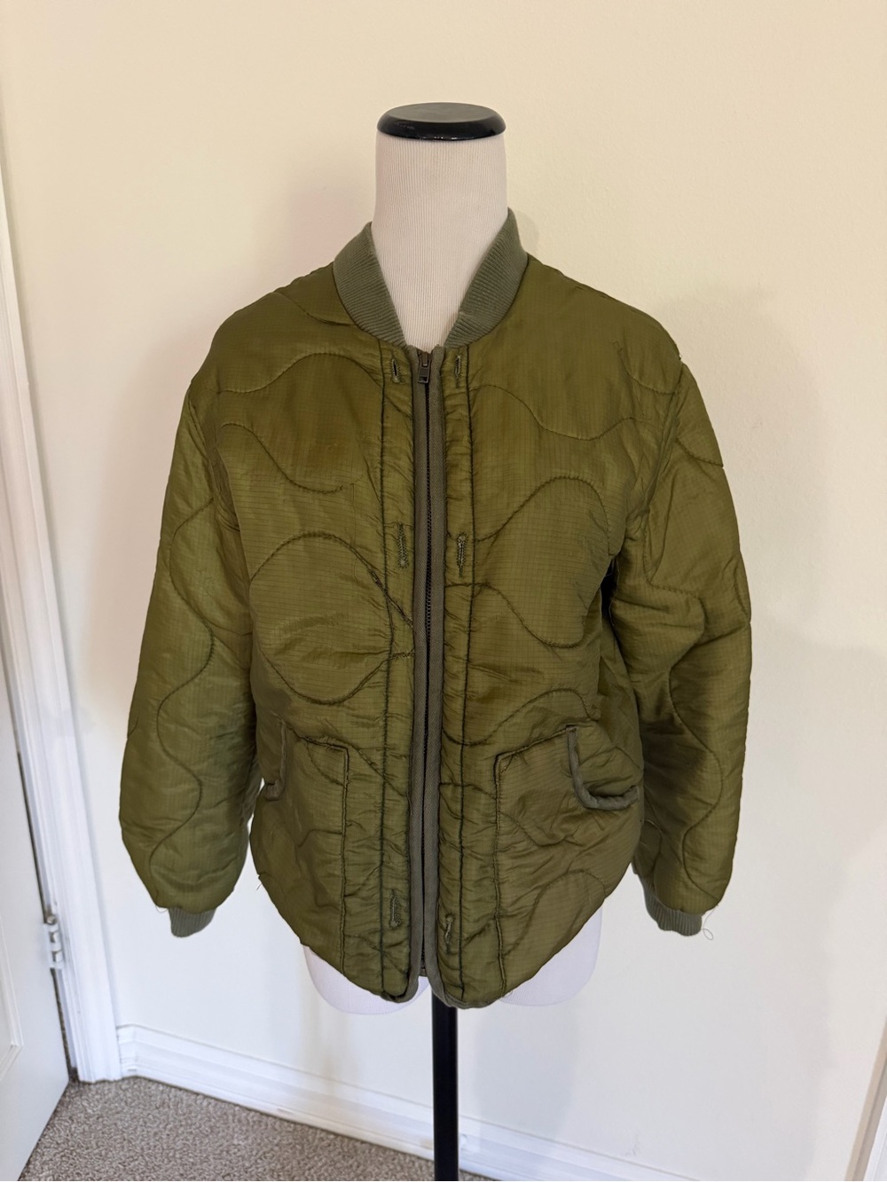Novella Royale Olive Green Quilted Bomber Jacket (vintage army liner)